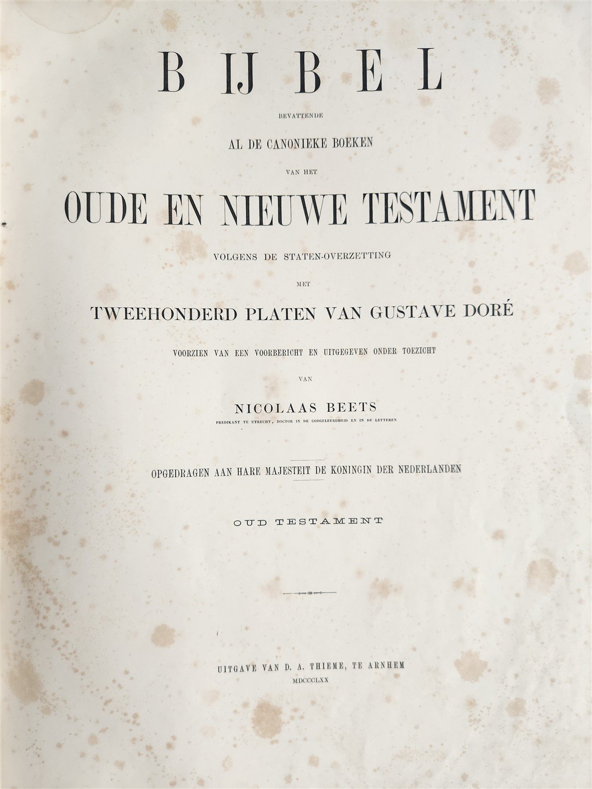 1870 BIBLE in DUTCH GUSTAVE DORE LLUSTRATED MASSIVE FOLIO antique 200 plates