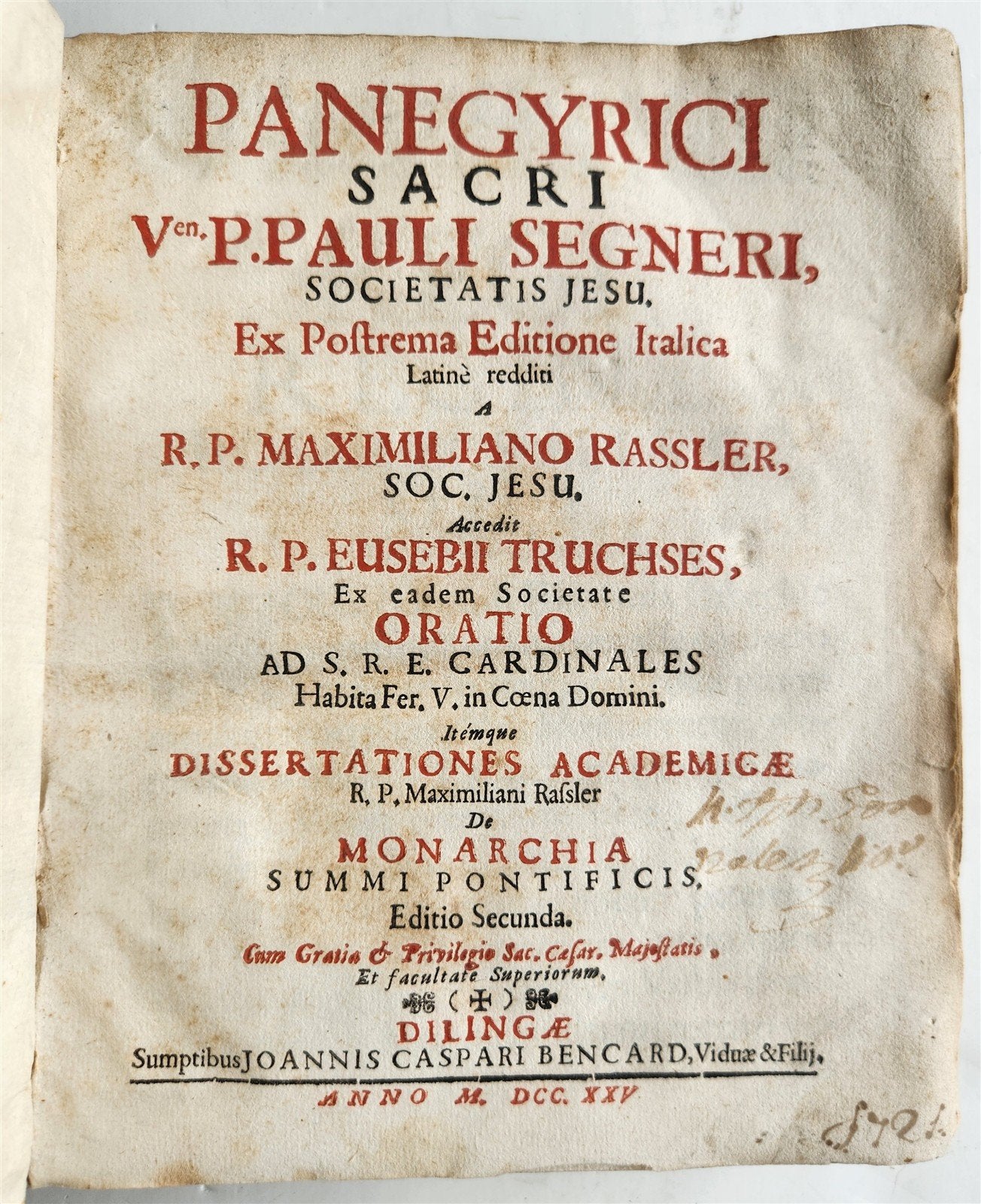 1725 PANEGIRICI SACRI by Paolo Segneri antique vellum bound