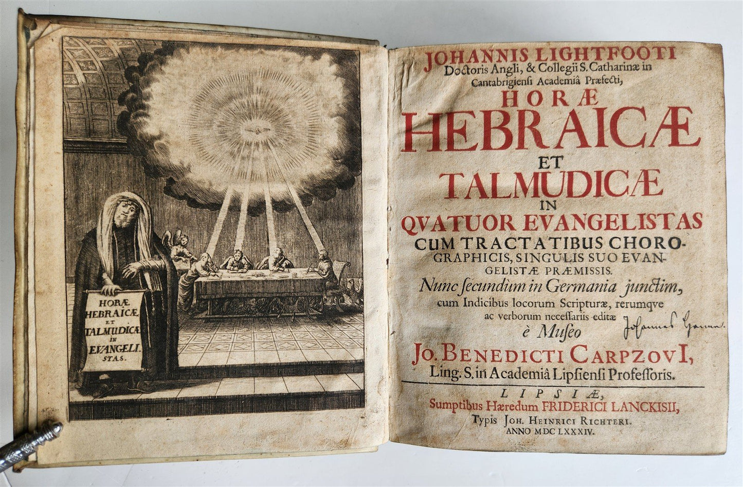 1684 Horae Hebraicae et Talmudicae in quatvor Evangelistas antique vellum bound