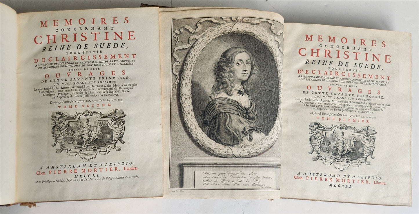 1751 MEMOIRS of CHRISTINE QUEEN of SWEDEN 2 VOLUMES in FRENCH antique