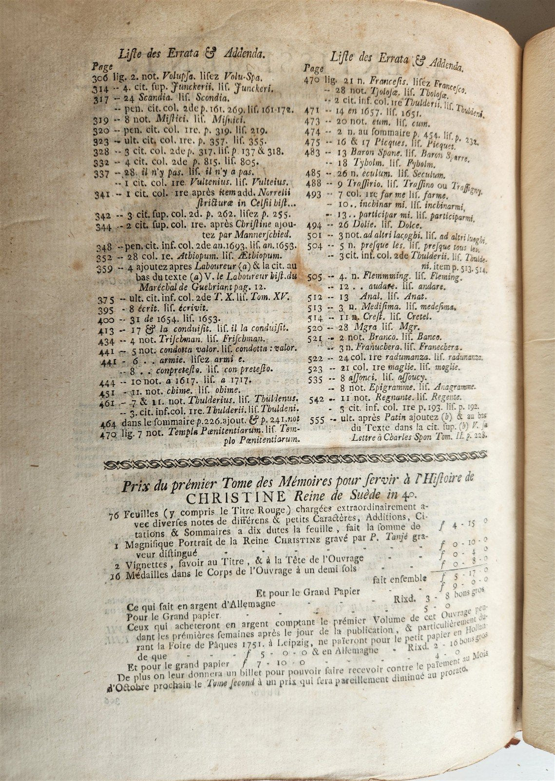 1751 MEMOIRS of CHRISTINE QUEEN of SWEDEN 2 VOLUMES in FRENCH antique