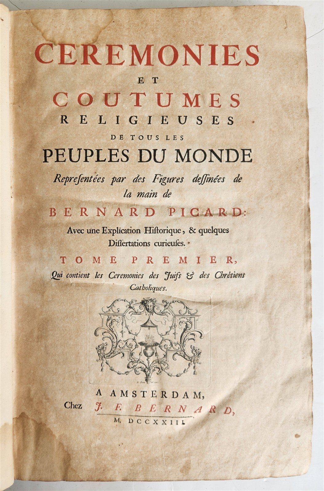 1723 HISTOIRE des CEREMONIES et COUTUMES de PEUPLES DU MONDE vol I antique FOLIO