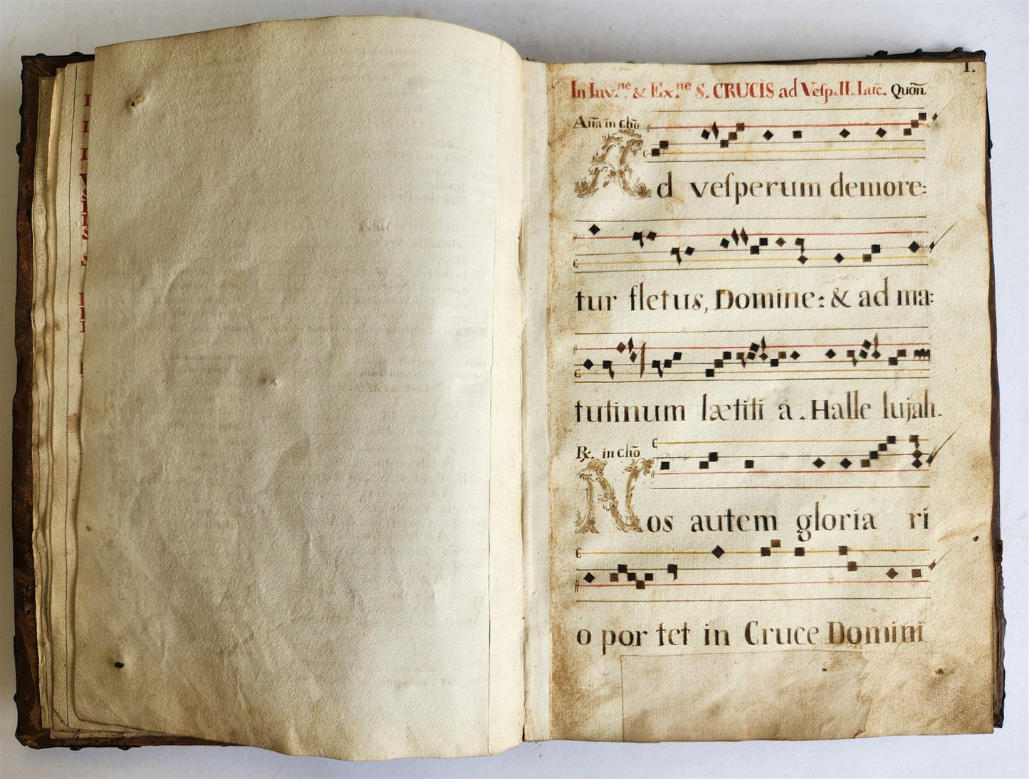 16-17th CENTURY ANTIPHONARY MANUSCRIPT antique FOLIO 92 pp. AMAZING BINDING