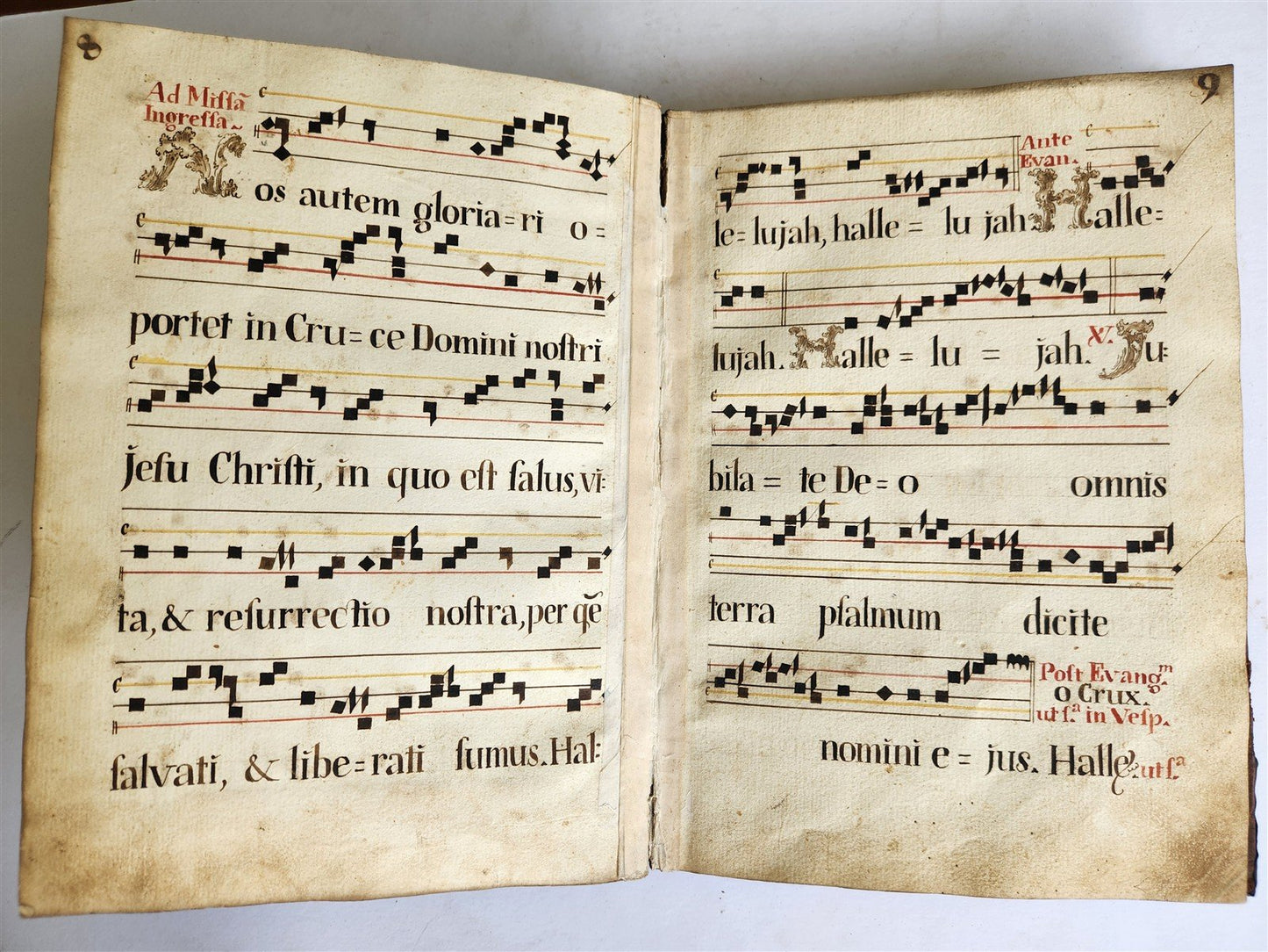 16-17th CENTURY ANTIPHONARY MANUSCRIPT antique FOLIO 92 pp. AMAZING BINDING