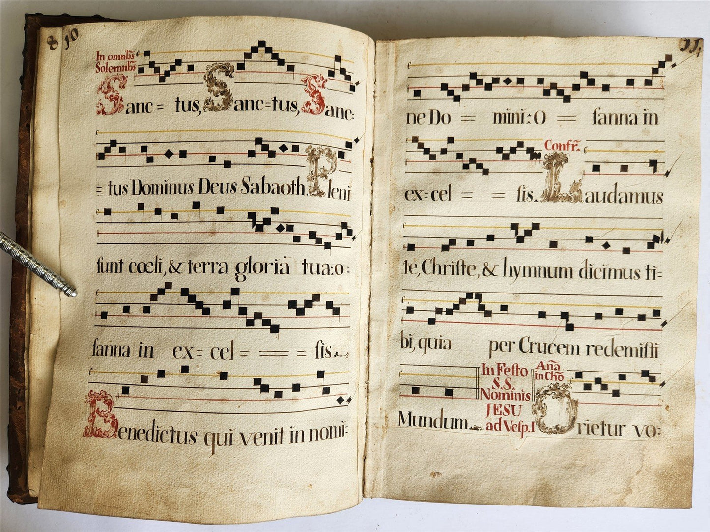 16-17th CENTURY ANTIPHONARY MANUSCRIPT antique FOLIO 92 pp. AMAZING BINDING