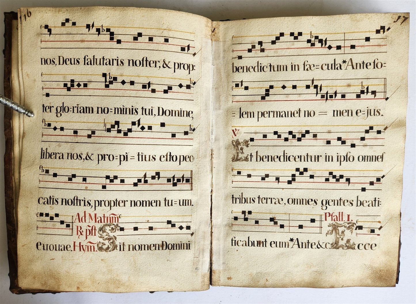 16-17th CENTURY ANTIPHONARY MANUSCRIPT antique FOLIO 92 pp. AMAZING BINDING