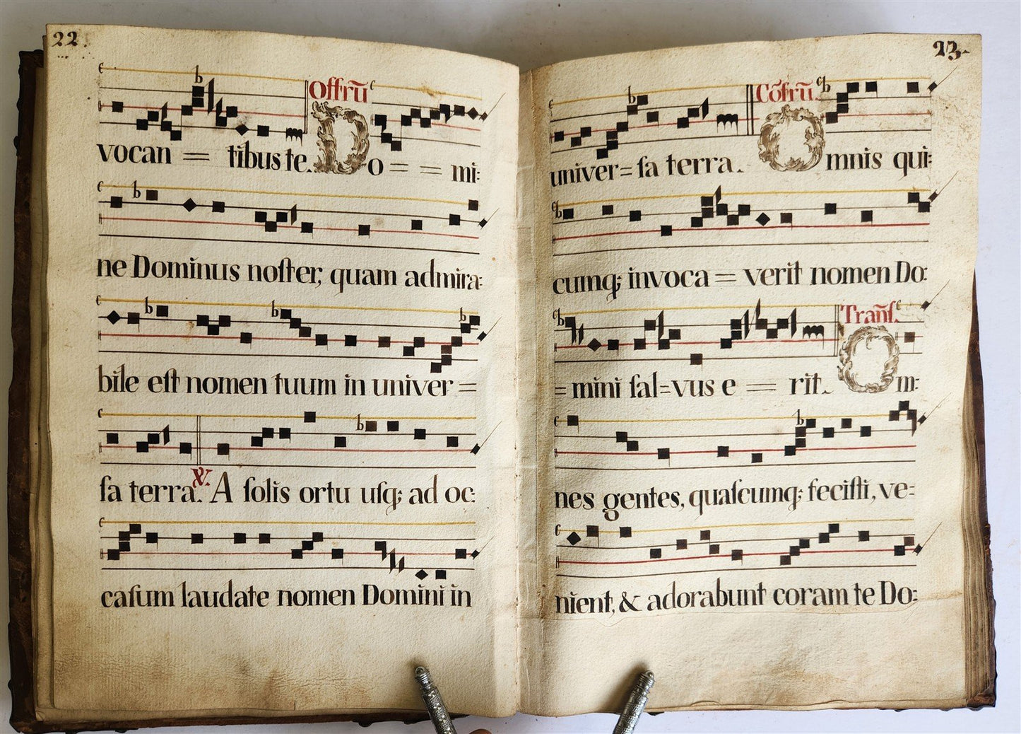 16-17th CENTURY ANTIPHONARY MANUSCRIPT antique FOLIO 92 pp. AMAZING BINDING