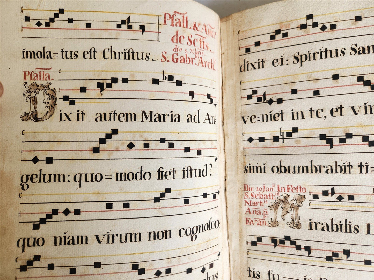 16-17th CENTURY ANTIPHONARY MANUSCRIPT antique FOLIO 92 pp. AMAZING BINDING