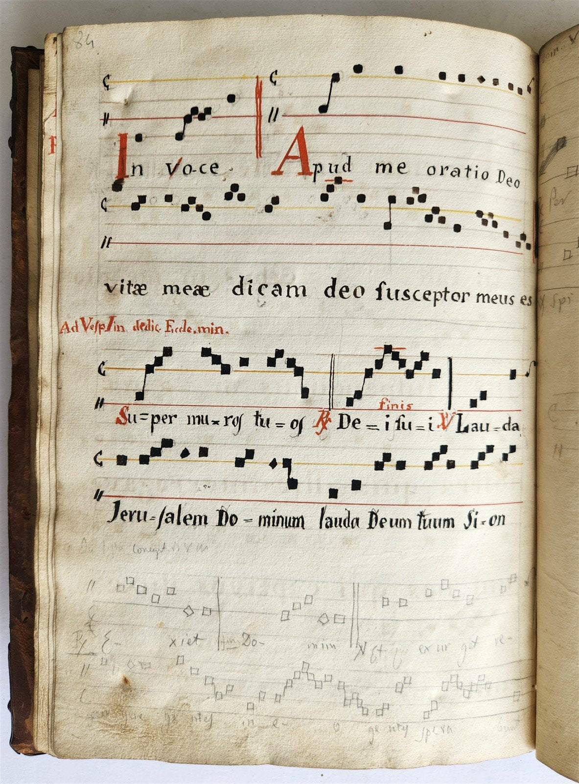 16-17th CENTURY ANTIPHONARY MANUSCRIPT antique FOLIO 92 pp. AMAZING BINDING