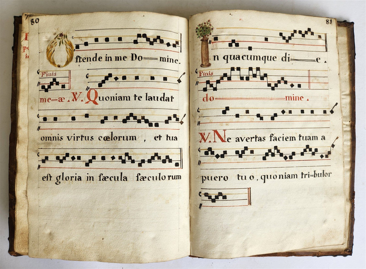 16-17th CENTURY ANTIPHONARY MANUSCRIPT antique FOLIO 92 pp. AMAZING BINDING