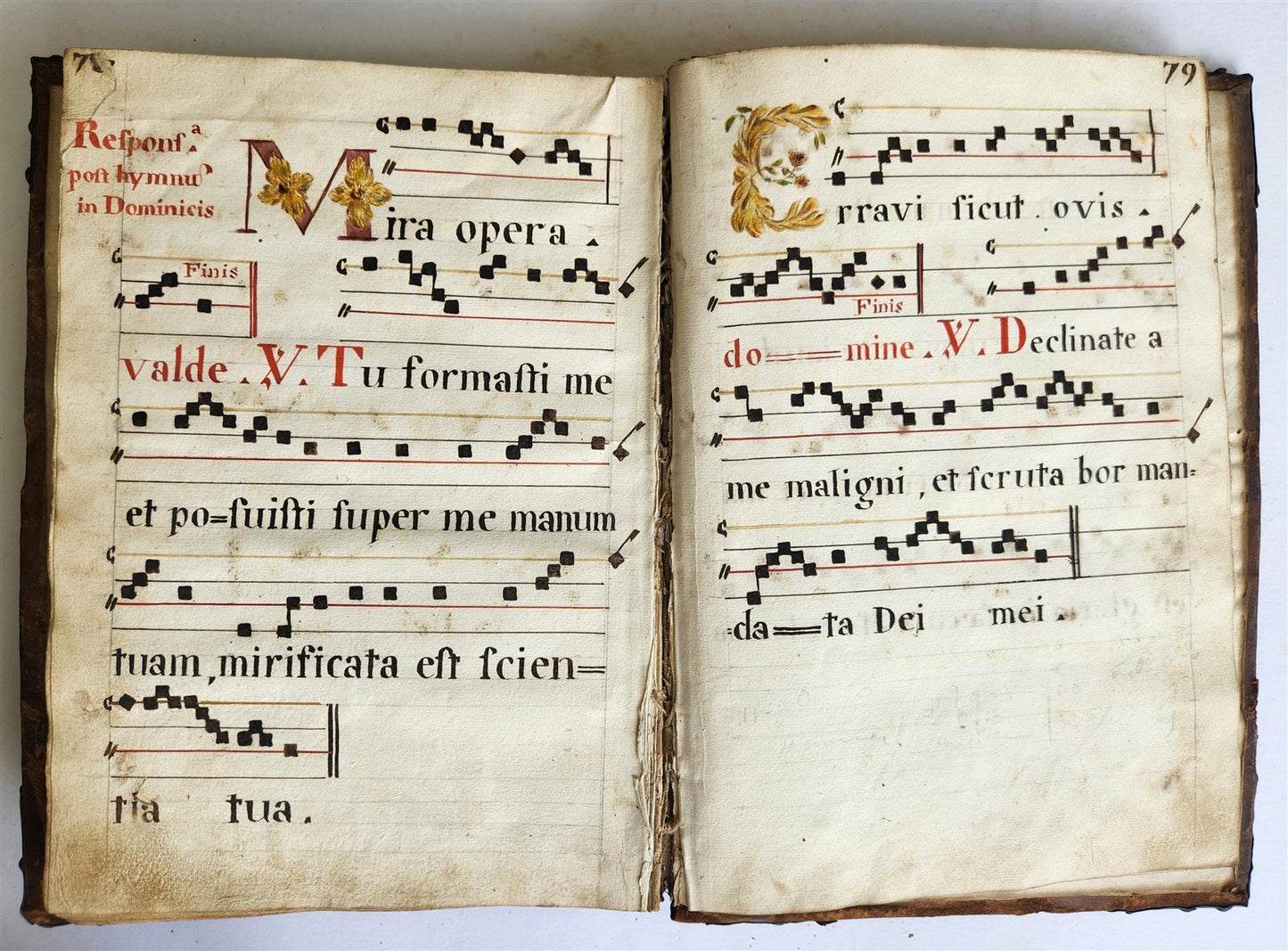 16-17th CENTURY ANTIPHONARY MANUSCRIPT antique FOLIO 92 pp. AMAZING BINDING