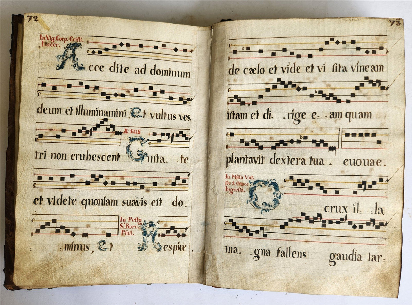 16-17th CENTURY ANTIPHONARY MANUSCRIPT antique FOLIO 92 pp. AMAZING BINDING