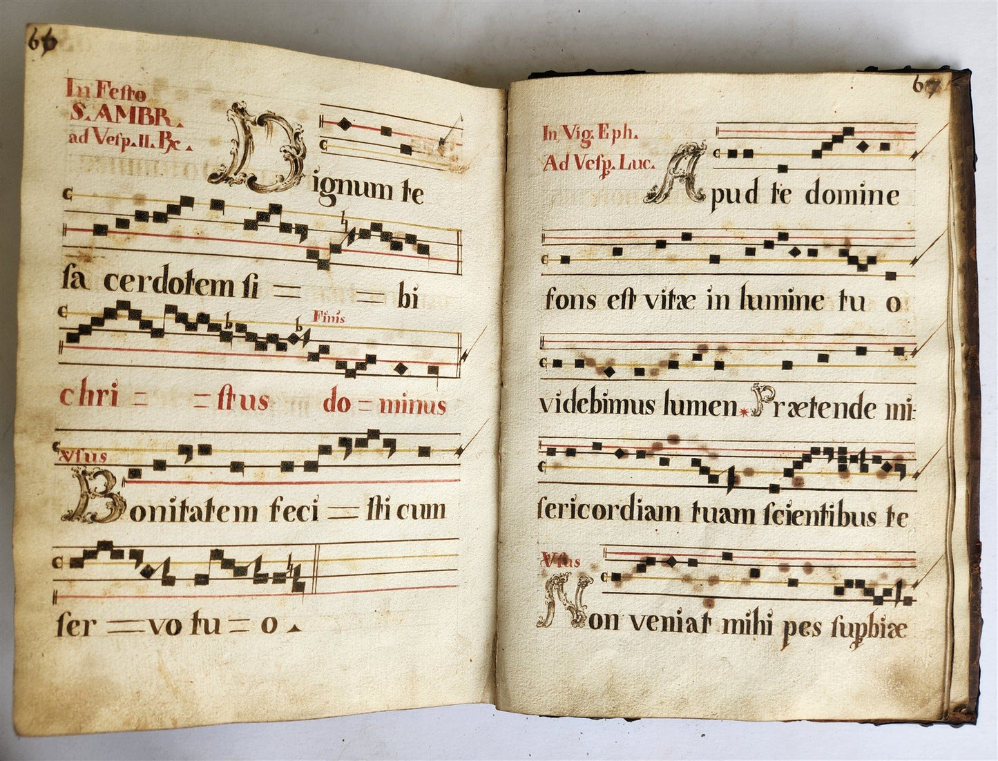 16-17th CENTURY ANTIPHONARY MANUSCRIPT antique FOLIO 92 pp. AMAZING BINDING