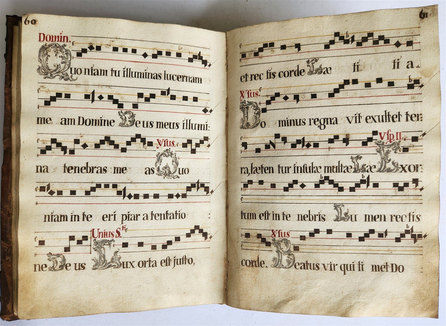 16-17th CENTURY ANTIPHONARY MANUSCRIPT antique FOLIO 92 pp. AMAZING BINDING