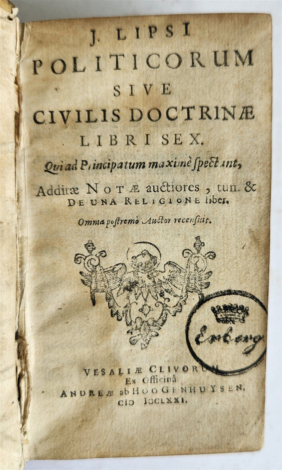 1671 LIPSIUS Politicorum Sive Civilis Doctrinae antique VELLUM BINDING