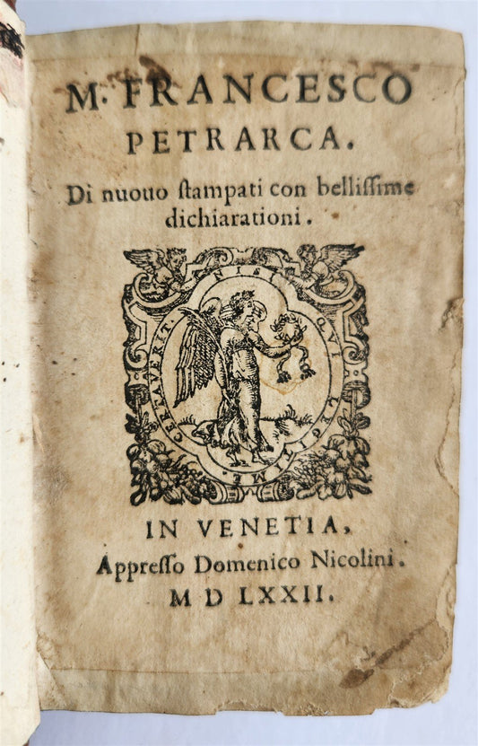 1572 PETRARCH ILLUSTRATED in ITALIAN antique 16th CENTURY rare PETRARCA POETRY