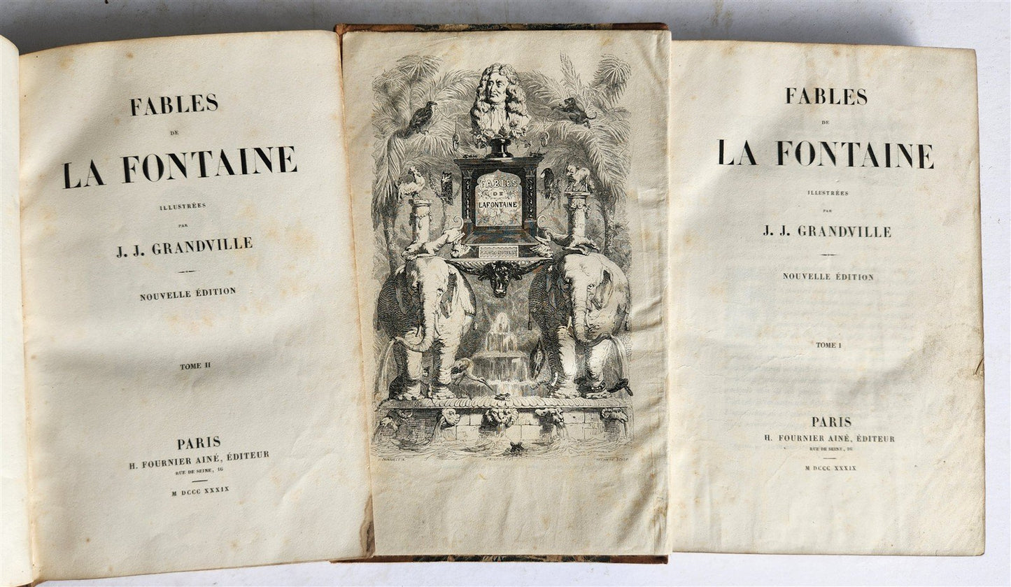 1839 FABLES by LA FONTAINE 2 VOLUMES illustrated ANTIQUE in FRENCH