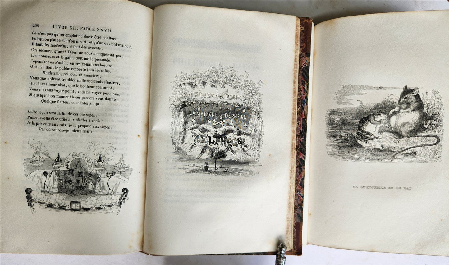 1839 FABLES by LA FONTAINE 2 VOLUMES illustrated ANTIQUE in FRENCH