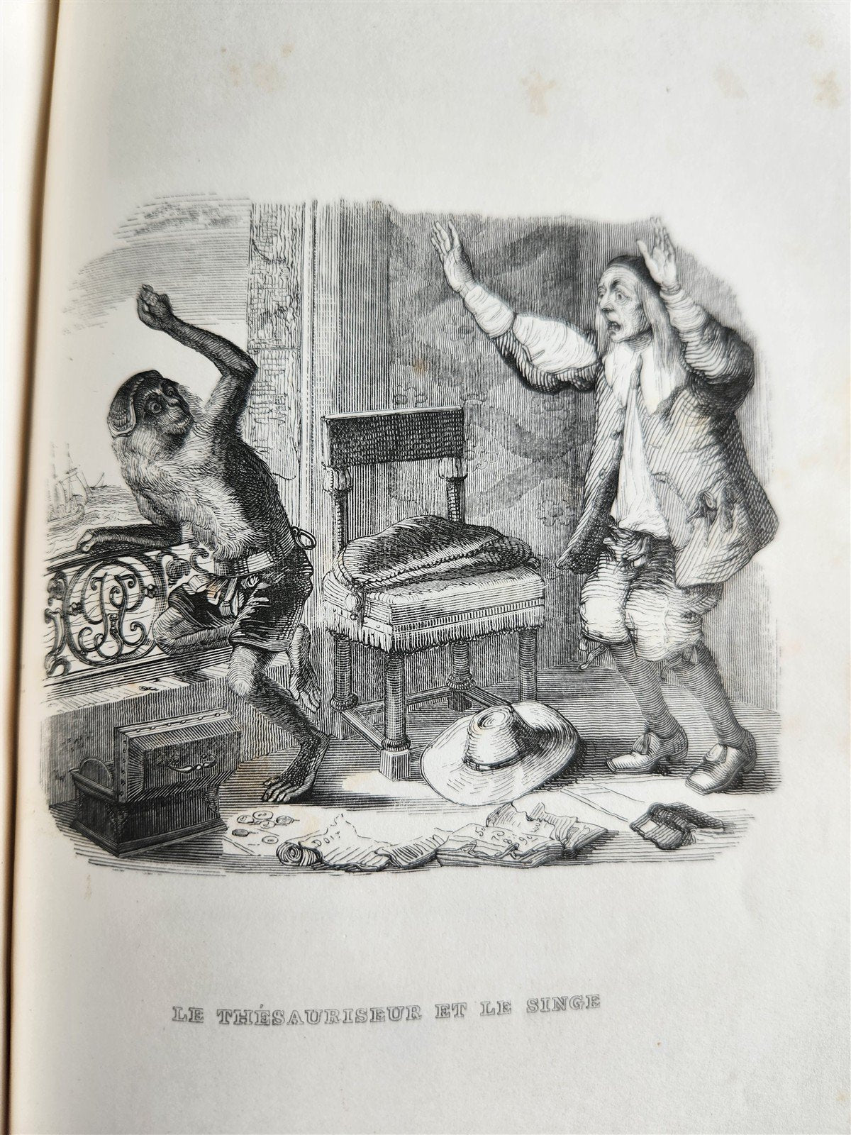 1839 FABLES by LA FONTAINE 2 VOLUMES illustrated ANTIQUE in FRENCH