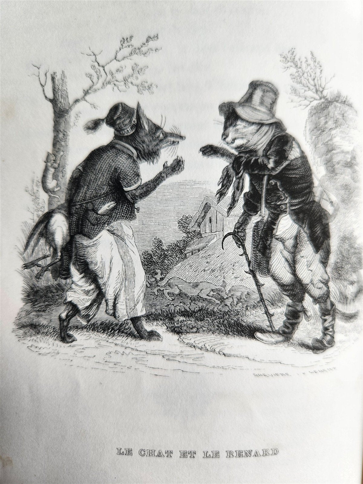 1839 FABLES by LA FONTAINE 2 VOLUMES illustrated ANTIQUE in FRENCH