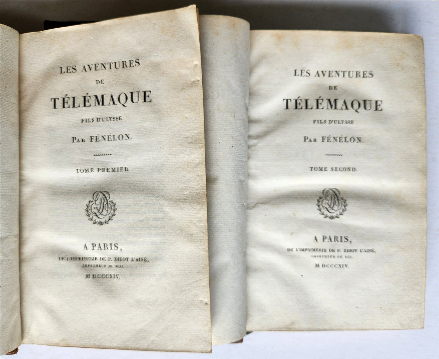 1814 LES AVENTURES de TELEMAQUE by FENELON 2 VOLUMES in FRENCH ANTIQUE
