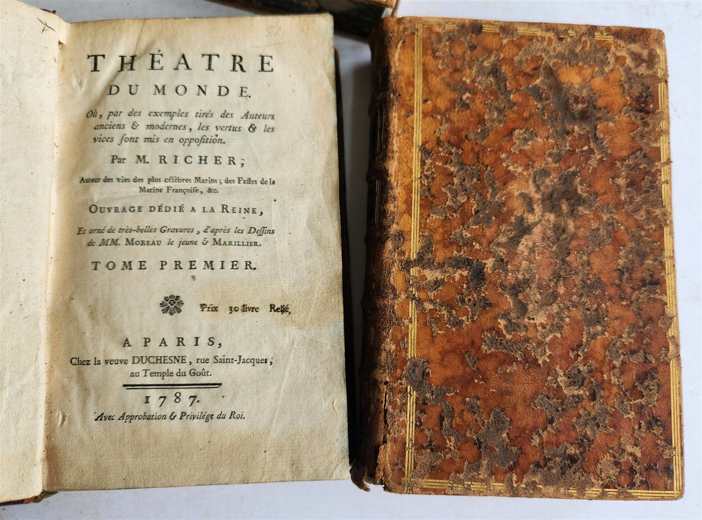 1787 THEATRE du MONDE by M. RICHER ILLUSTRATED 4 VOLUMES SET in FRENCH ANTIQUE