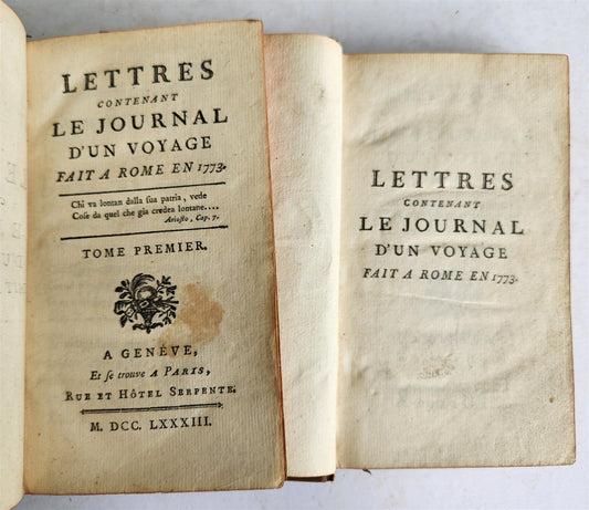 1773 VOYAGE to ROME 2 VOLUMES SET in FRENCH ANTIQUE
