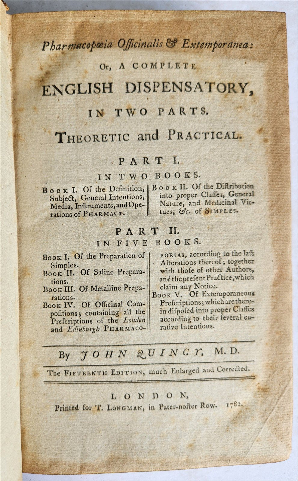 1782 PHARMACOPOEIA Officinalis & Extemporanea: English Dispensatory ANTIQUE