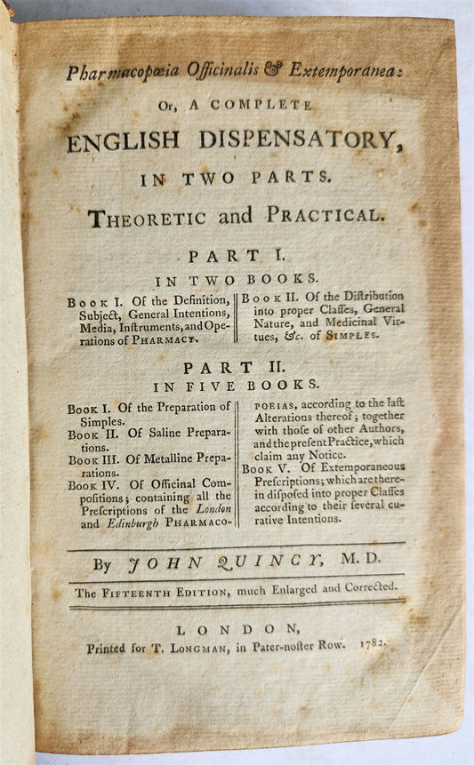 1782 PHARMACOPOEIA Officinalis & Extemporanea: English Dispensatory ANTIQUE