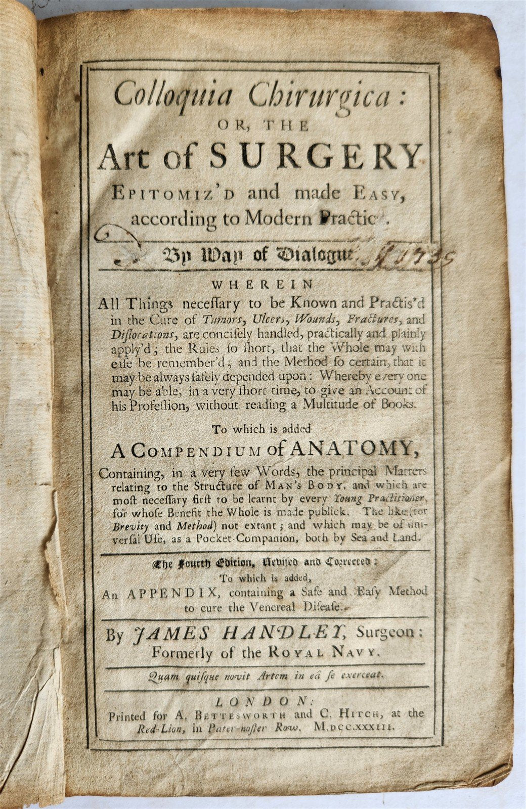 1733 Colloquia Chyrurgica, or the Whole Art of Surgery ANTIQUE in ENGLISH