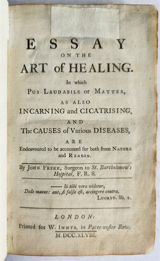 1748 Essay on the Art of Healing by John Freke ANTIQUE in ENGLISH