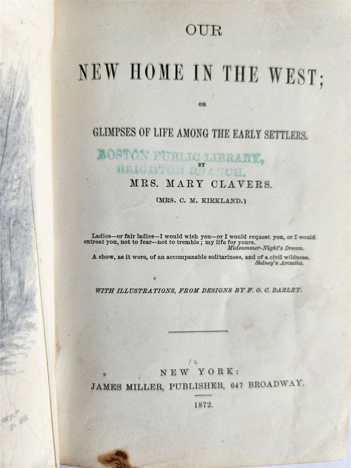 1872 Our New Home in The West By Mrs. Mary Clavers ANTIQUE Americana