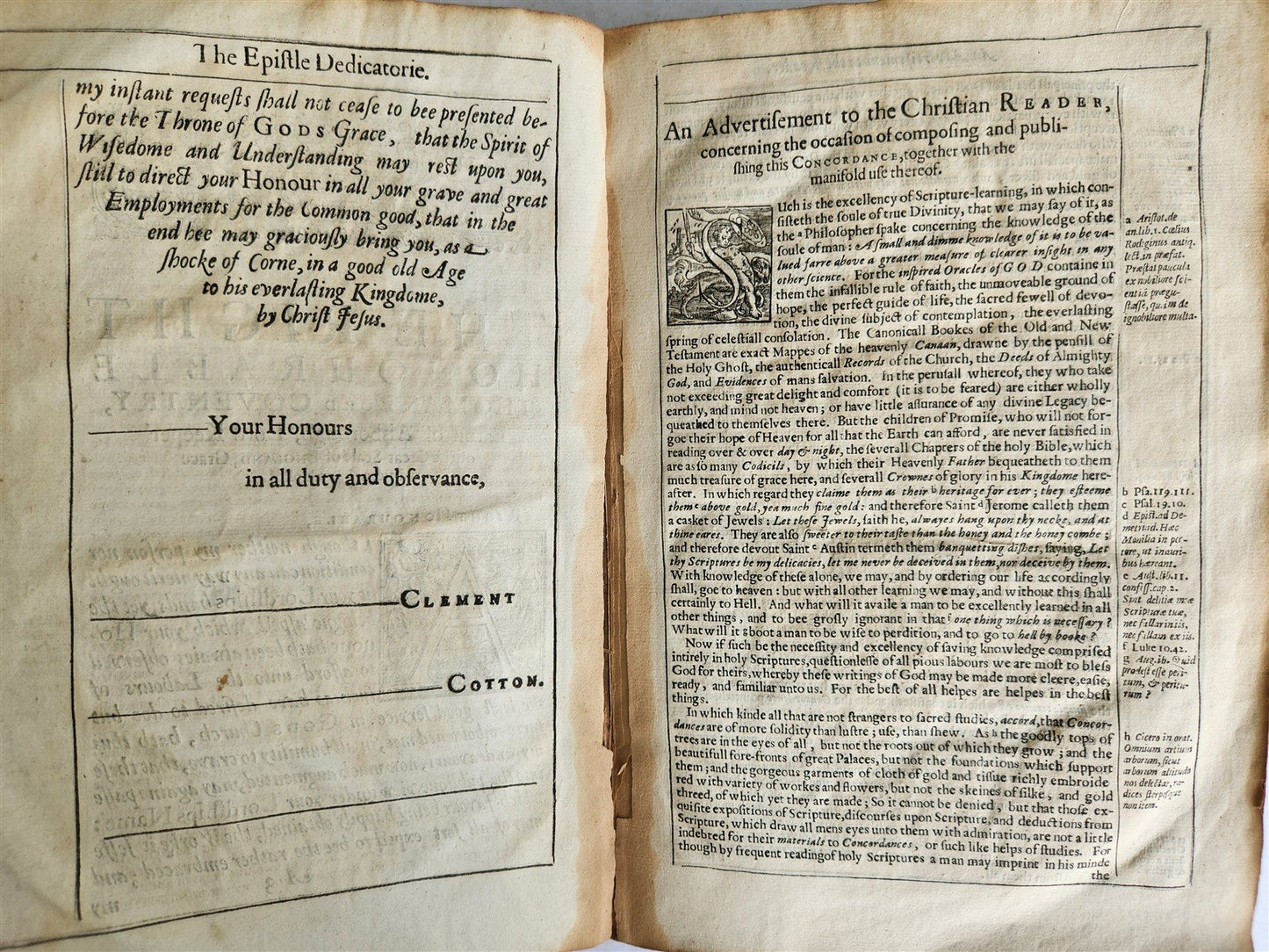 1635 BIBLE CONCORDANCE in ENGLISH by Clement Cotton ANTIQUE
