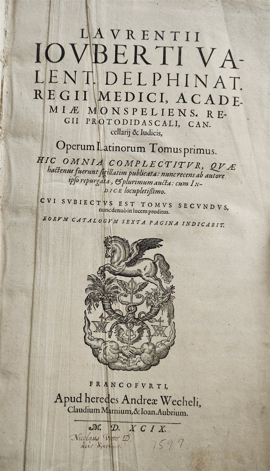 1599 MEDICAL TREATISE by Laurent Jourbert antique VELLUM 16th century FOLIO
