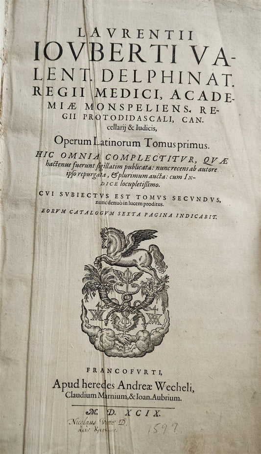 1599 MEDICAL TREATISE by Laurent Jourbert antique VELLUM 16th century FOLIO