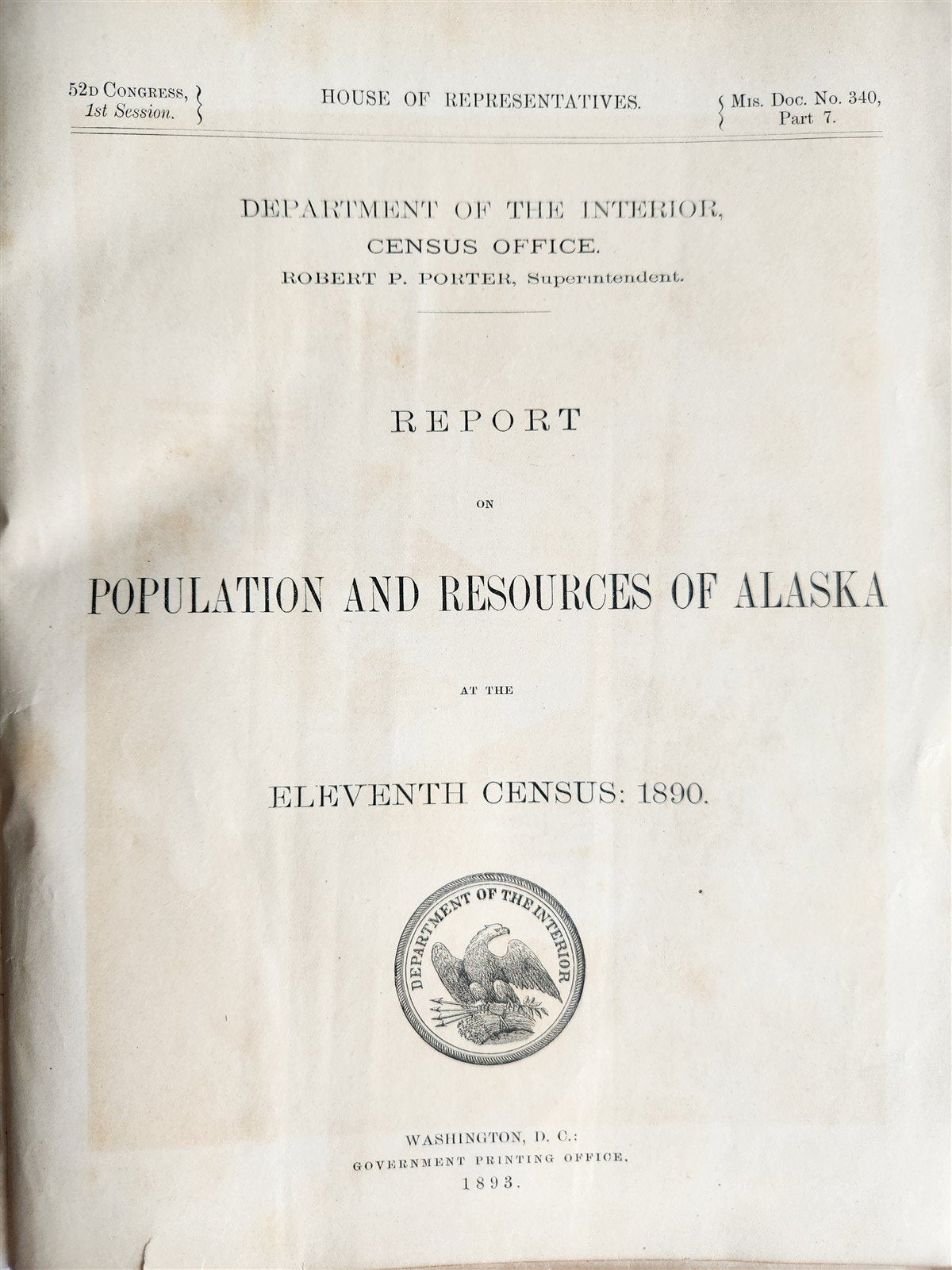 1893 Population & Resources of ALASKA 11th Census ILLUSTRATED antique AMERICANA