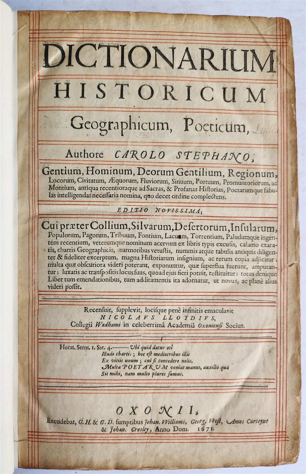 1671 ESTIENNE Dictionarium Historicum, Geographicum, Poeticum. antique in LATIN