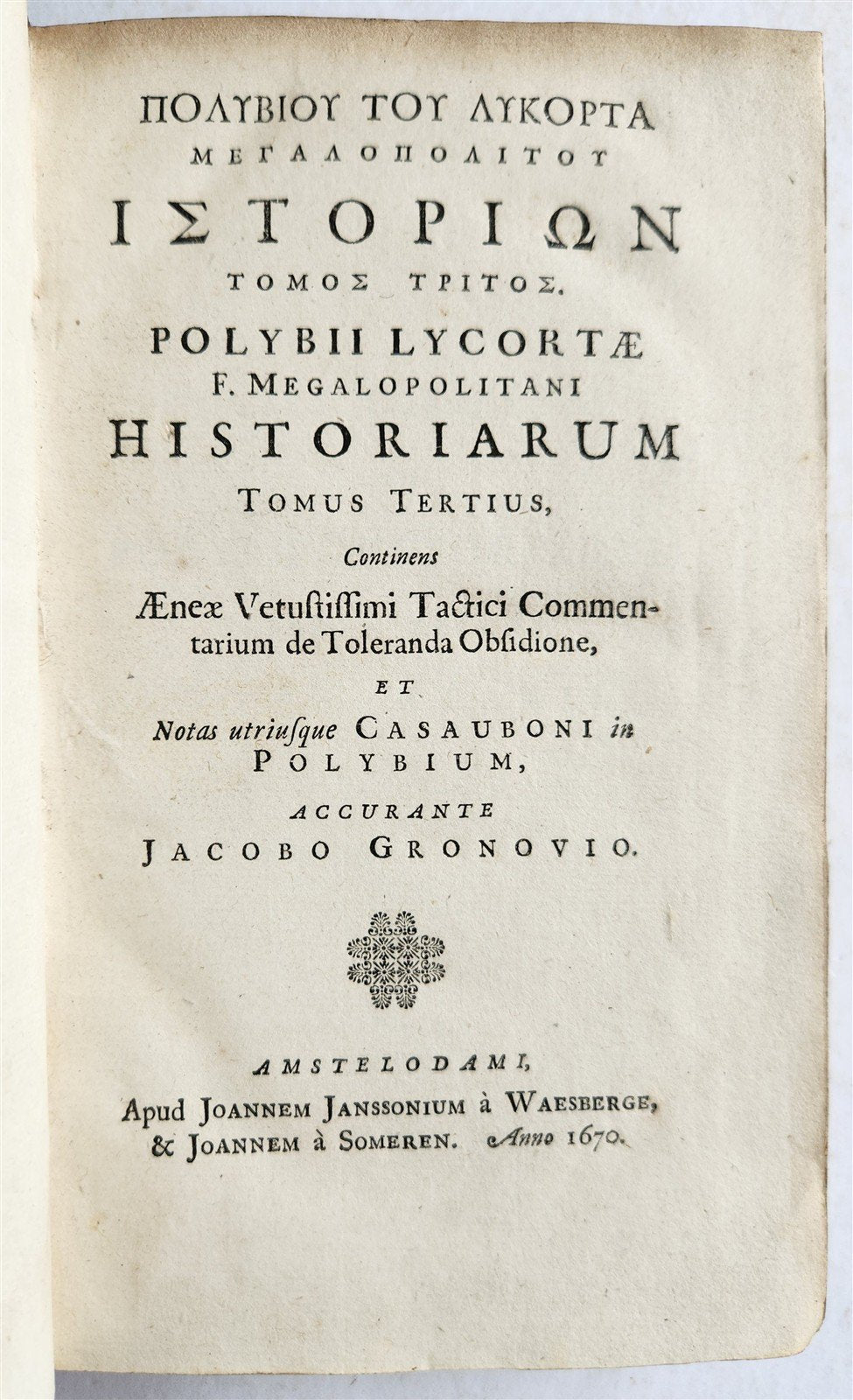 1670 HISTORY by POLYBIUS antique 3 VOLUMES VELLUM BINDING in LATIN & GREEK