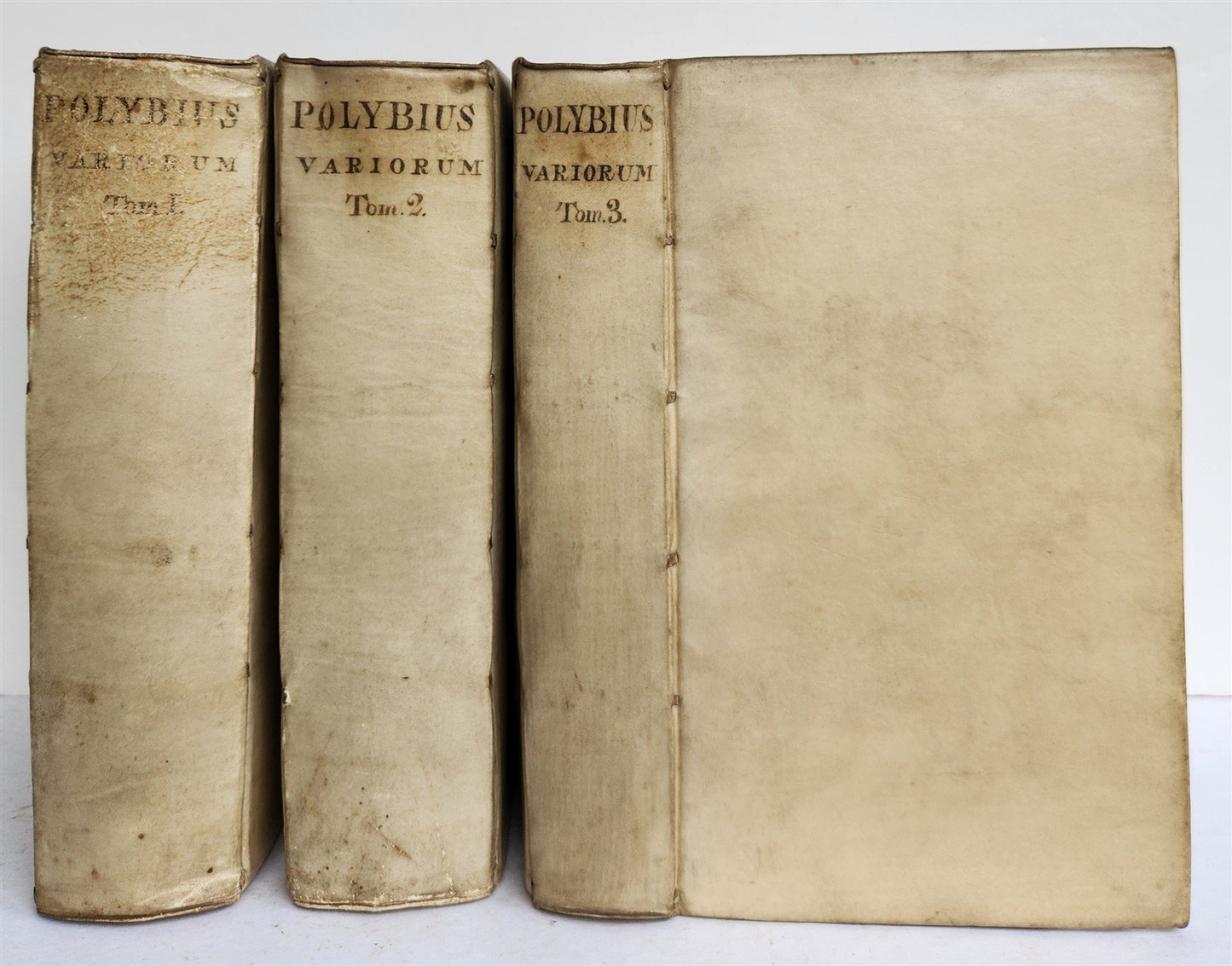 1670 HISTORY by POLYBIUS antique 3 VOLUMES VELLUM BINDING in LATIN & GREEK