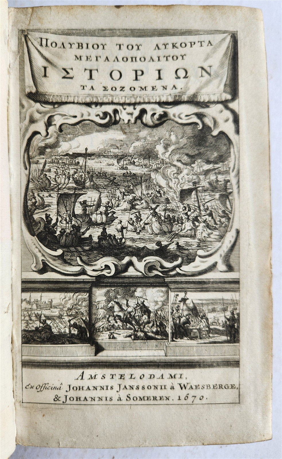 1670 HISTORY by POLYBIUS antique 3 VOLUMES VELLUM BINDING in LATIN & GREEK