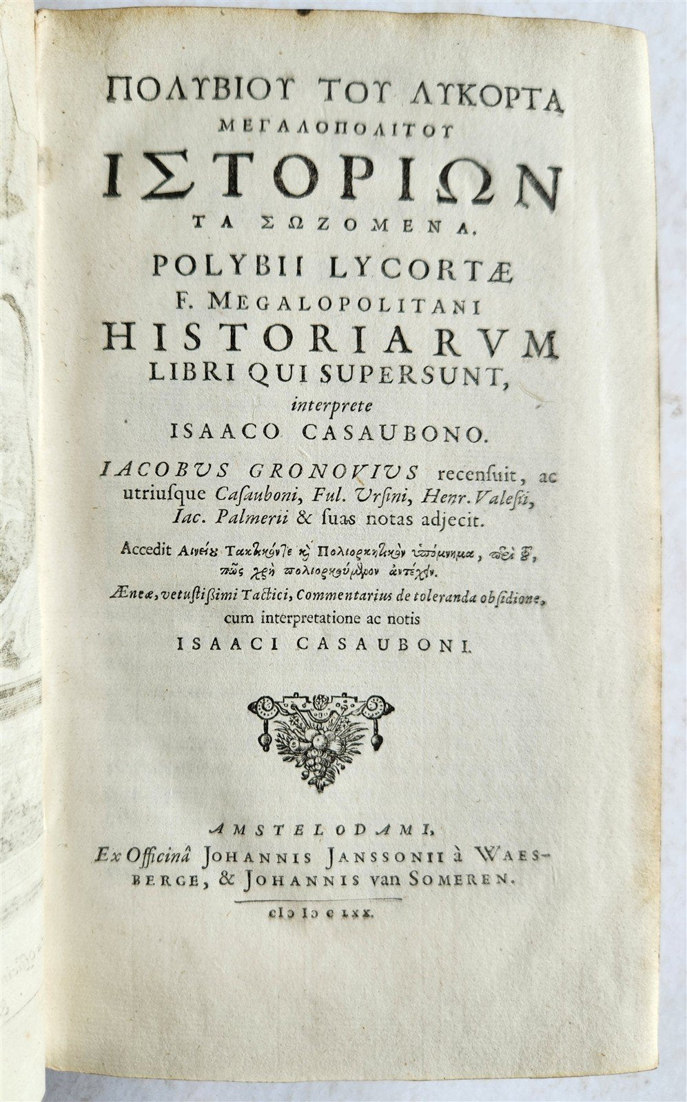 1670 HISTORY by POLYBIUS antique 3 VOLUMES VELLUM BINDING in LATIN & GREEK
