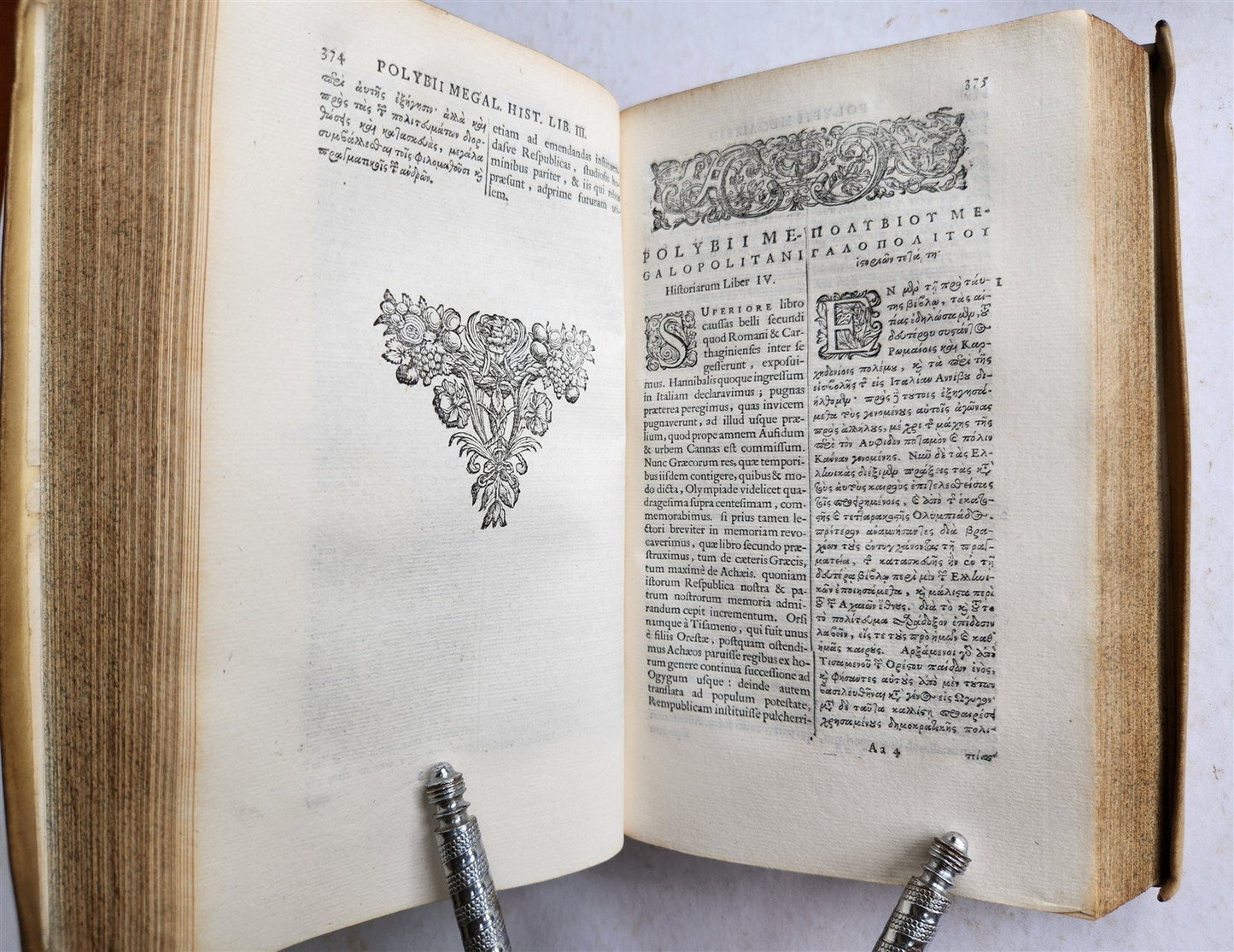 1670 HISTORY by POLYBIUS antique 3 VOLUMES VELLUM BINDING in LATIN & GREEK