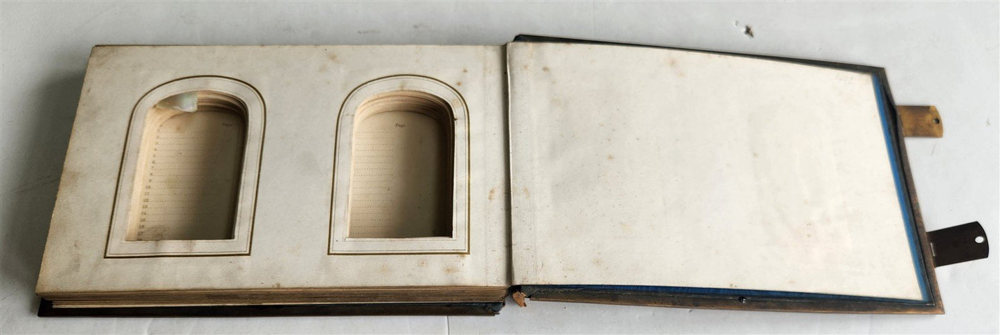 PHOTO ALBUM w/ MOTHER OF PEARL COVERS BRASS FRAME & CLASPS antique 19th CENTURY
