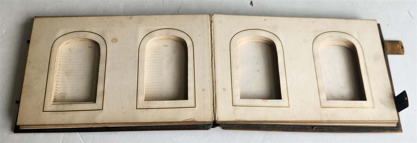 PHOTO ALBUM w/ MOTHER OF PEARL COVERS BRASS FRAME & CLASPS antique 19th CENTURY