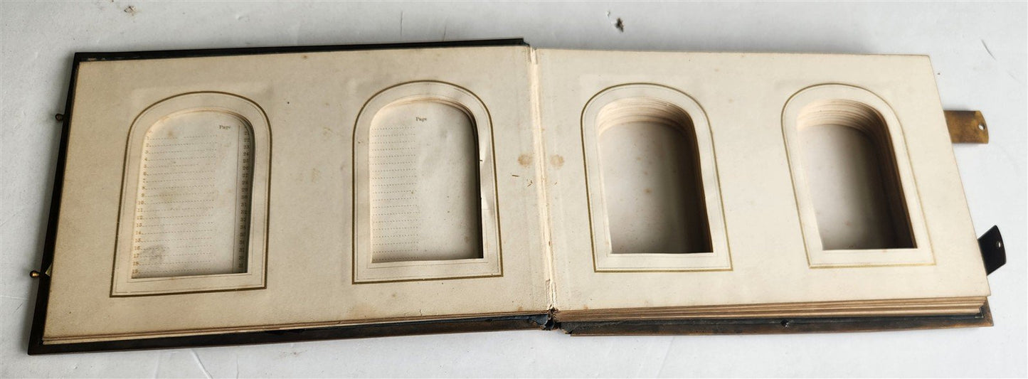 PHOTO ALBUM w/ MOTHER OF PEARL COVERS BRASS FRAME & CLASPS antique 19th CENTURY