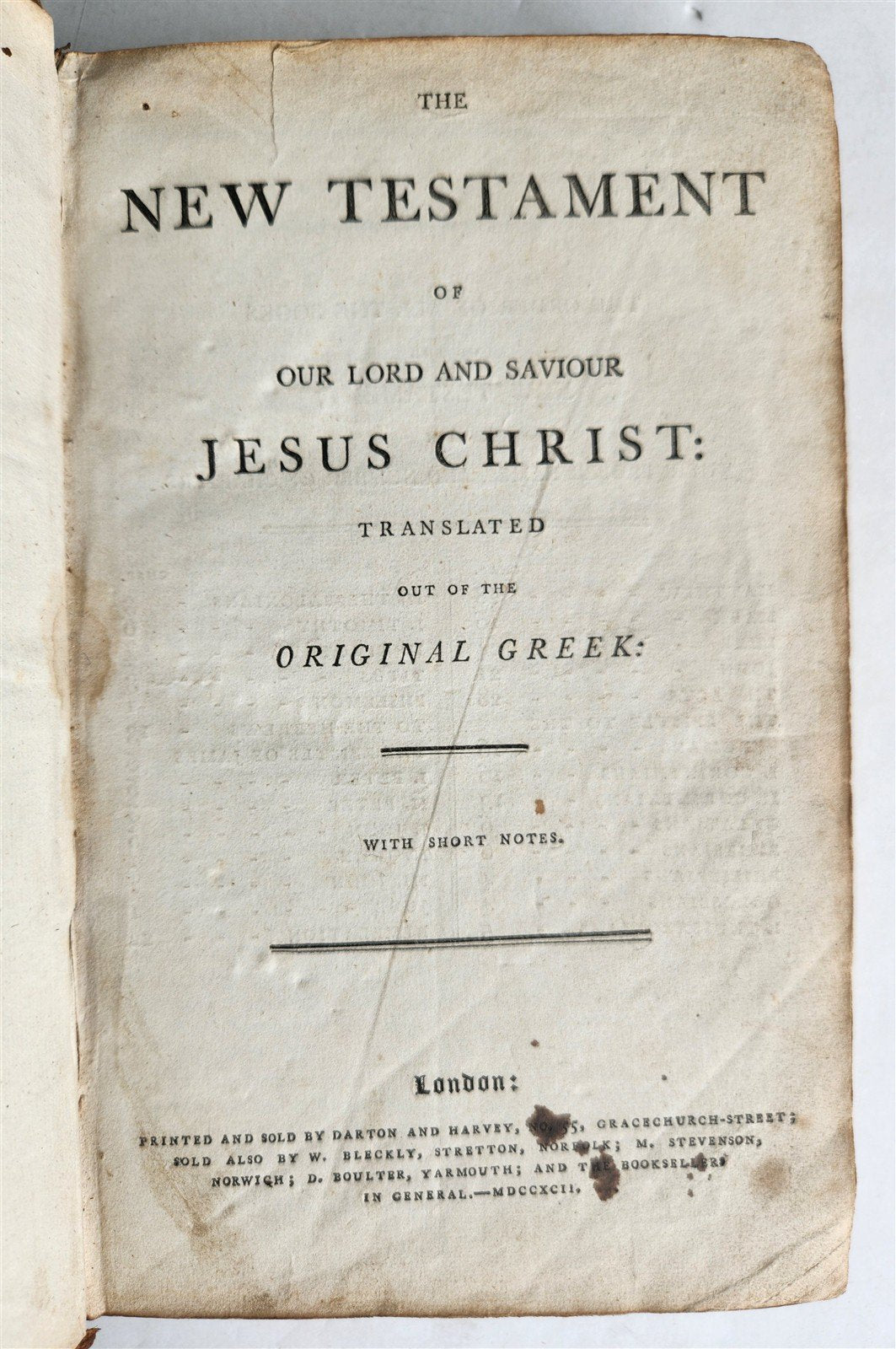 1792 BIBLE in ENGLISH antique NEW TESTAMENT