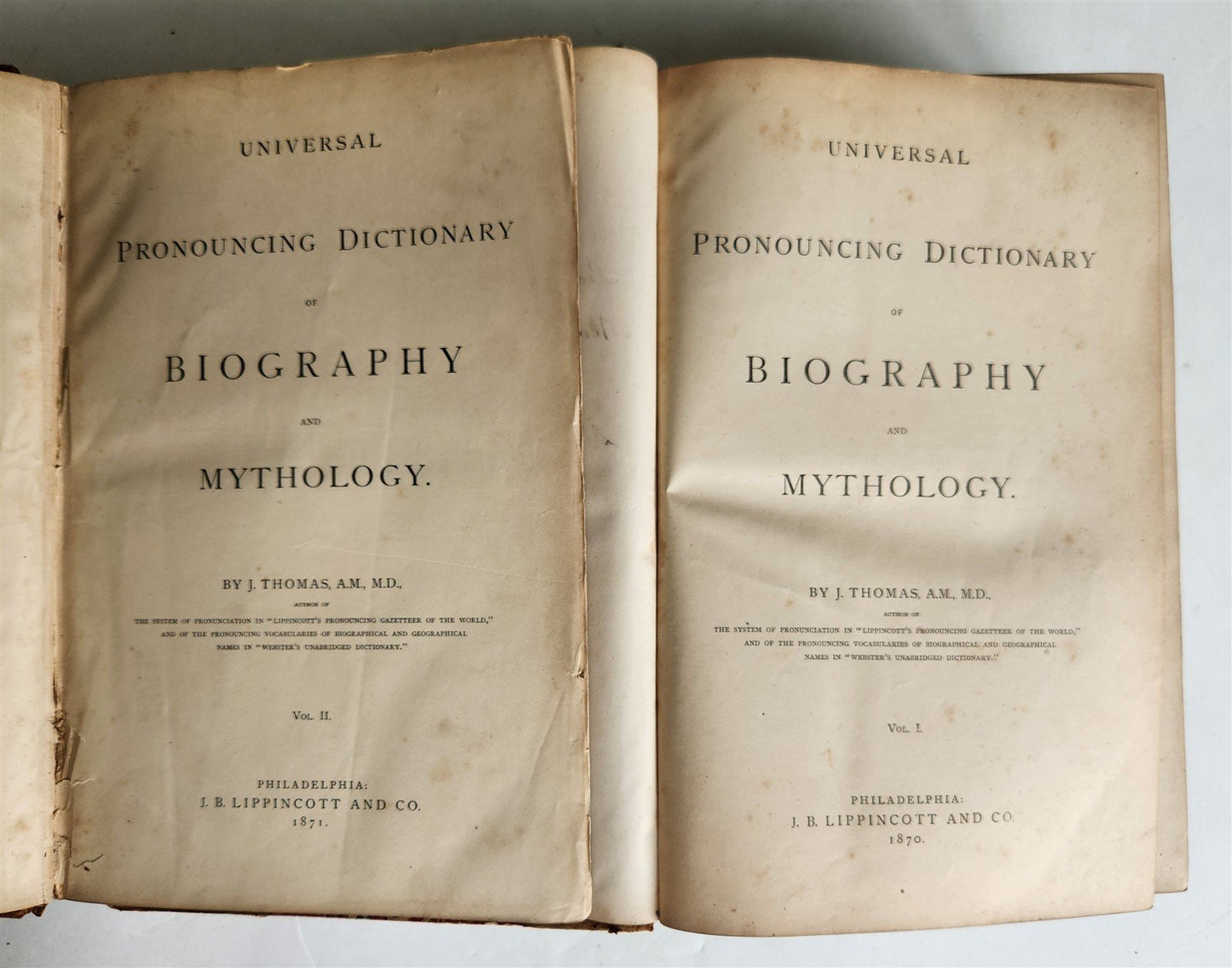 1870 SIGNED by AUTHOR ! Dictionary of Biography and Mythology antique 2 VOLUMES