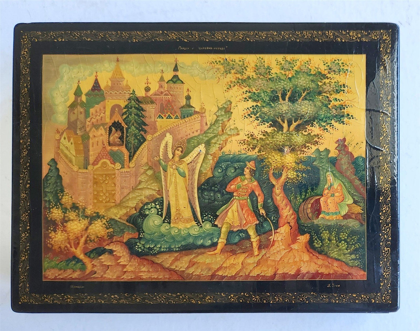 RUSSIAN MSTERA SCHOOL 1960s LARGE LACQUER BOX vintage SIGNED by ARTIST