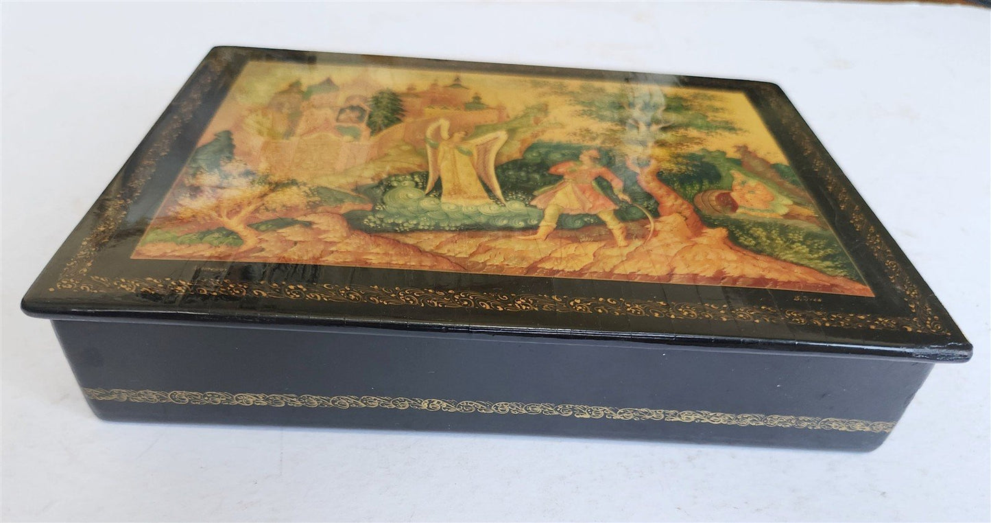 RUSSIAN MSTERA SCHOOL 1960s LARGE LACQUER BOX vintage SIGNED by ARTIST