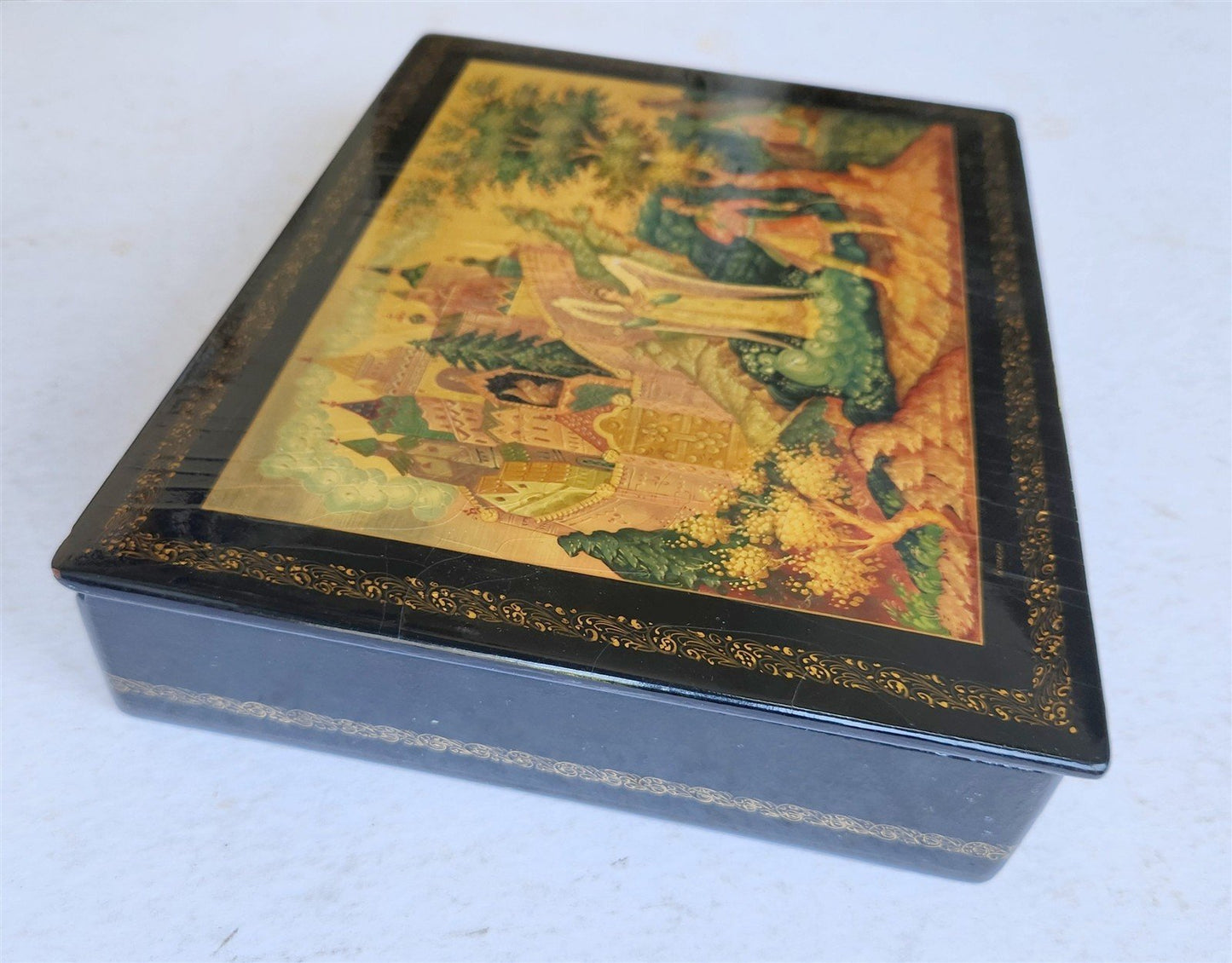 RUSSIAN MSTERA SCHOOL 1960s LARGE LACQUER BOX vintage SIGNED by ARTIST